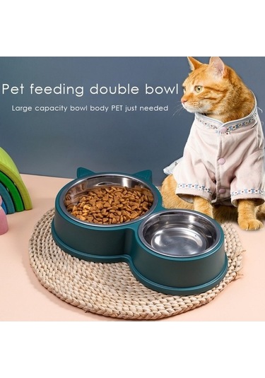 Dm Cbtx Pet Kedi Kulakları Paslanmaz Çelik Çift Kase, İkili Kase Seti