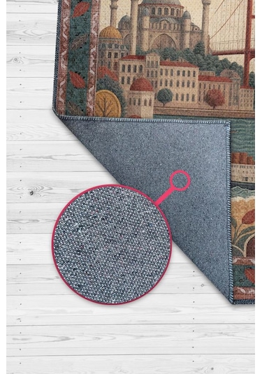 Homshtag Şehirlerde İstanbul Dijital Baskılı Şehir Temalı Halı Çok Renkli