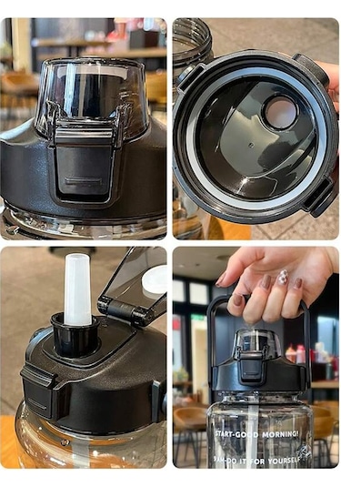 Pipetli Motivasyonel Su Matarası 2 L Siyah