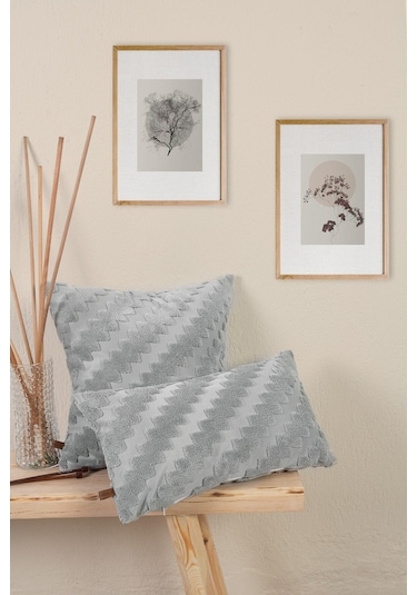 Jakarlı Kırlent 43X43 Cm Zigzag Gri