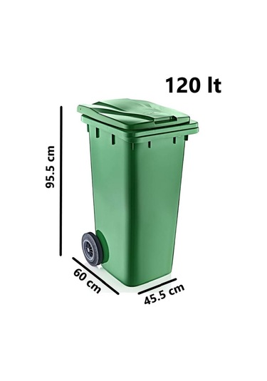 Omnipazar Sy-6505 Tekerlekli Kapaklı Plastik Çöp Konteyneri 120 Lt Yeşil