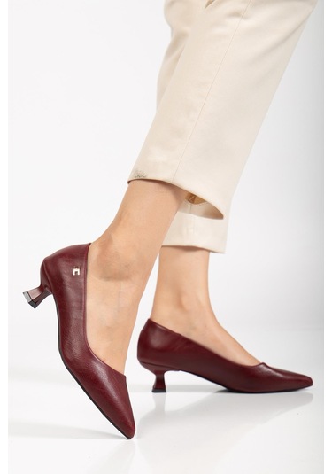 Suins Molina Model Kadın Mini Topuklu Stiletto Ayakkabı Bordo