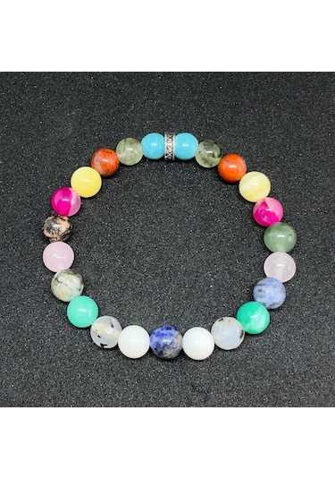 Boğa Burcu Bilekliği 8mm Doğaltaş Bileklik - 19 Cm Çok Renkli