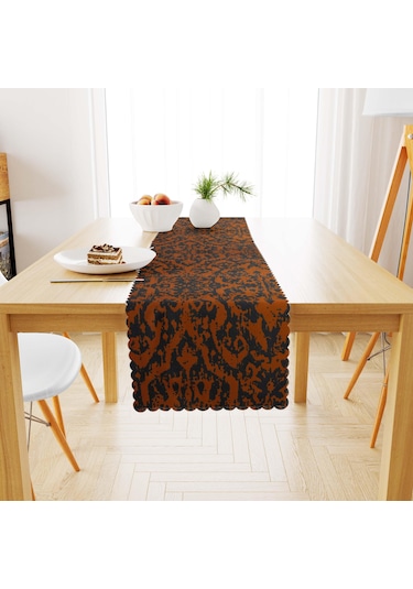 Damask Desenli Turuncu Dijital Baskılı Süet Dokuma Runner 40x140