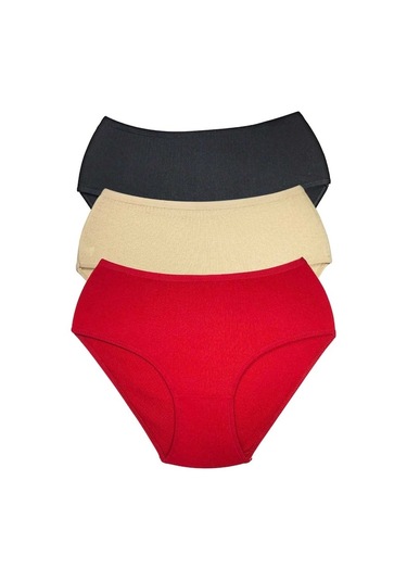 Royaleks 3 Adet Kadın Yüksek Bel Ribana Bato Külot S027 (553829032)-L Çok Renkli