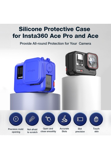 Jeehugo Amagisn Silikon Kamera Koruması - Insta360 Ace Pro İçin Gövde Kılıfı + Lens Kapak + Askı, Mavi