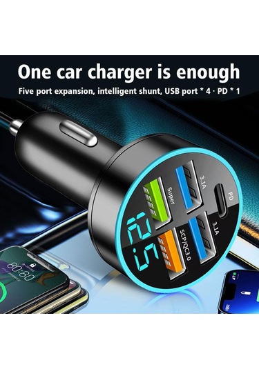 5 Portlu Süper Hızlı Usb Araç Şarj Cihazı 14 Pro Max 13 Oneplus 250w Siyah-cn