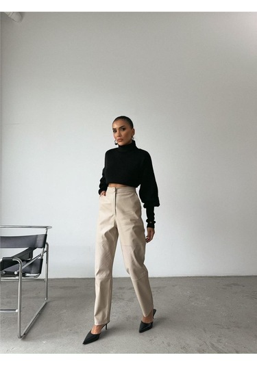 Ge Ticaret Deri Pantolon Diz Parçalı - Taş Altın