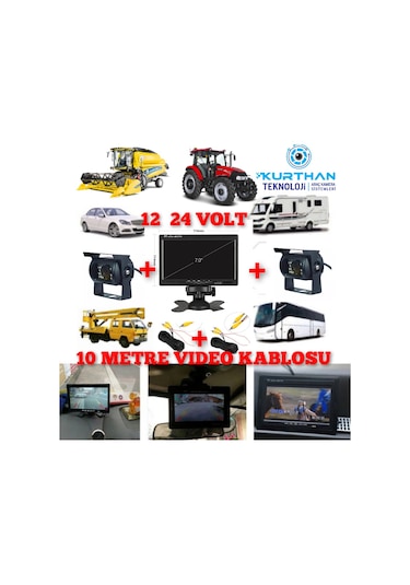 Traktör Biçerdöver 7inç Monitör ve Çift Kamera Sistemi