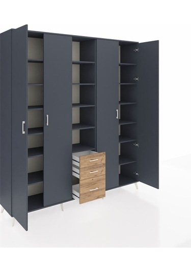 Hyperion Dolap 17 Raflı 3 Çekmeceli 4 Kapaklı 220x44x243 Antrasit-antrasit/çam Antrasıt/atlas Çam