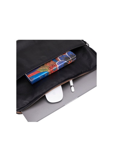 Bloomsleeve Leeds 16" Obsidian Black Hakiki Deri Laptop & Tablet Kılıfı Siyah