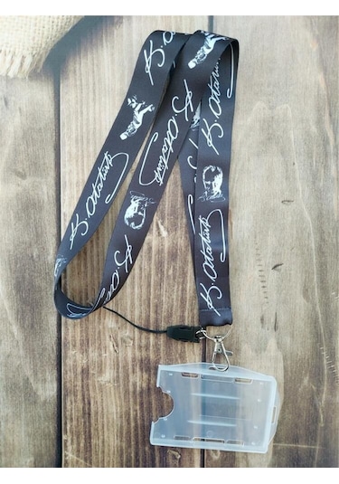 Kemal Atatürk İmza Kart Askısı Yaka Kartı Boyun Askı İpi Telefon Askısı Yatay Dikey Kart Koruyucu