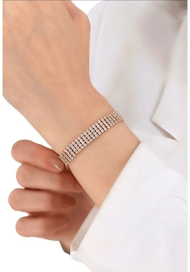 Dört Sıra Taşlı Çelik Bileklik Çok Renkli