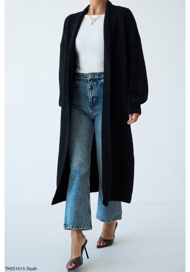 Kadın Giyim Oversize Uzun Peluş Hırka Yumuşak Dokulu, Rahat Ve Şık Tasarım Şık Kombinler Siyah