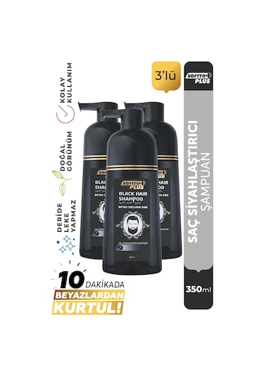 Softto Plus Black Hair Şampuan 3 x 350 ML