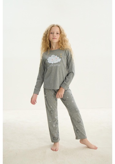 Sevim Kız Çocuk Uzun Kol Gri Melanj Pijama Takım C6t9n6o8 001