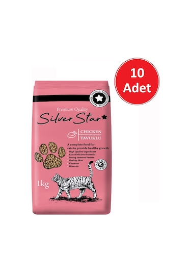Silver Star Tavuklu Yetişkin Kedi Maması 10 x 1 KG