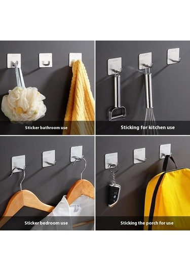 Dancemonkey Siyah Paslanmaz Çelik 4'lü Duvara Monte Kancalar Mutfak/banyo Asma Kancası 304 Wf Siyah