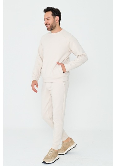 White Stone Kırık Beyaz Pamuklu Erkek Basic Sweatshirt Off-whıte