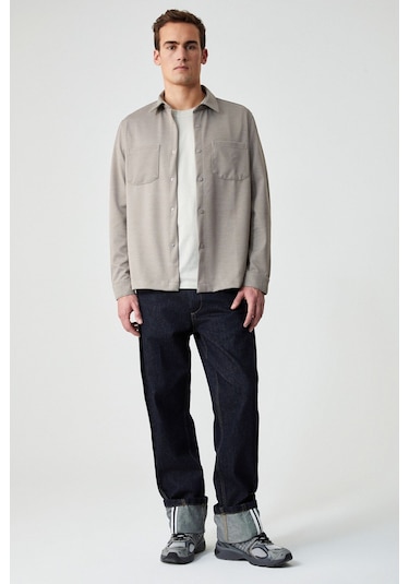 GRIMELANGE Jakarı Erkek Regular Fit Standart Kesim Klasik Yaka Desenli Çıtçıtlı Vizon Gömlek Vizon