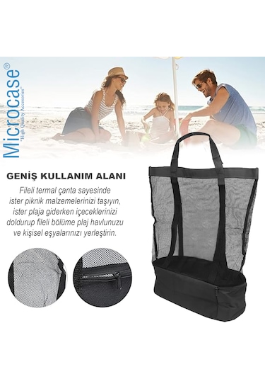 Microcase 2 Katlı 50lt Termal Buzluk Bölmeli Plaj Seyahat Çantası Al4519 Siyah