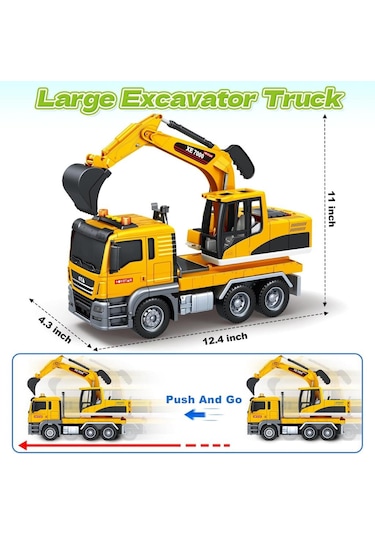 1:12 Sürtmeli Sesli Işıklı 360 Derece Dönebilen Taşıyıcı Oyuncak Ekskavatör