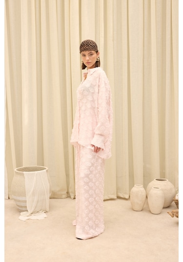 Mai Collection Sanary Bandana Detay Pembe Gömlek Pantolon Takım
