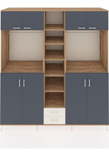 Kronos Dolap 14 Raflı 2 Çekmeceli 2 Askılı 220x59x243 Çam-antrasit/aytaşı Antrasıt/aytası