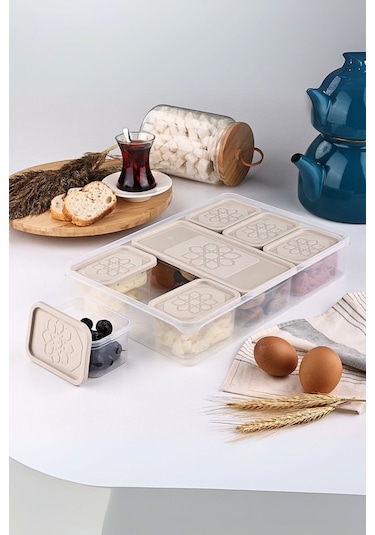 Mithra Life 8 Adet Krem Kapaklı Kahvaltılık Seti Saklama Kabı Mıt1164 Krem