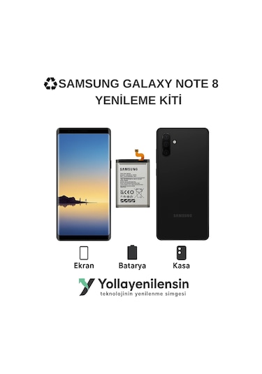 Samsung Galaxy Uyumlu Note 8  Kiti Ekran + Batarya + Arka Kasa e Eş Değer Kalite Parçal