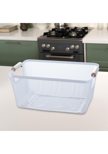 Suntek Ahşap Saplı Metal Tel Saklama Sepeti Makyaj Düzenleme Beyaz