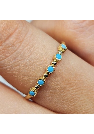 Fasekgold Firuze Taşlı Beş Taşlı Minimal Modern Tasarım 925 Ayar Gümüş Yüzük