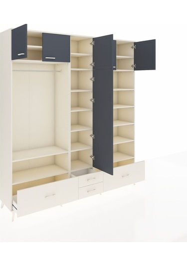 Hyperion Dolap 18 Raflı 4 Çekmeceli Tek Askılı 220x44x243 Aytaşı-antrasit/aytaşı Antrasıt/aytası