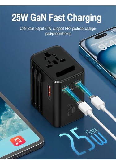Fc-21 25w Global Seyahat Şarj Aleti - 1 Usb-a, 2 Type-c, 1 Ac Pri