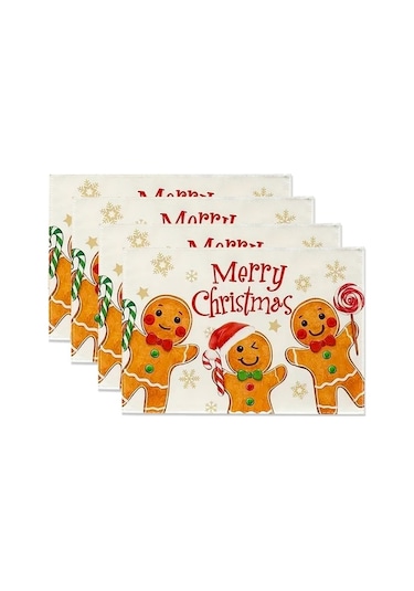 Ulzyvf Masa Örtüsü Pembe 4'lü Noel Kış Teması Beyaz-sarı Ağaçlar Beyaz - Sarı