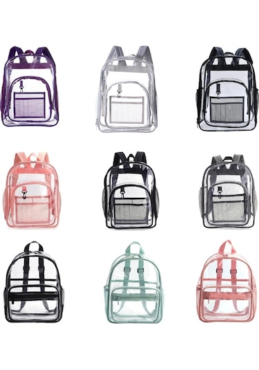 Şeker Rengi PVC Şeffaf Su Geçirmez Öğrenci Okul Çantası - Siyah