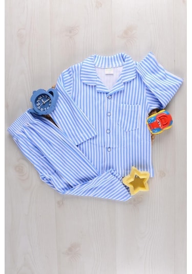 Lemoon Çizgili Düğmeli Çocuk Pijama Takımı C83294 001