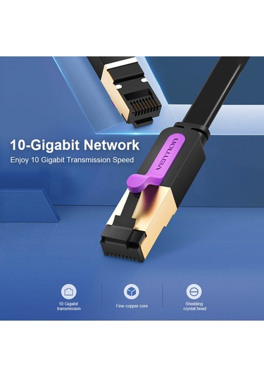 Xiyyadms Ventıon Cat7 Siyah Düz Kablolu, Ekranlı, Altın Kaplı, 10gbps Hızlı, 1.5m Uzunlukta Bilgisayar Ağ Bağlantı Kablosu