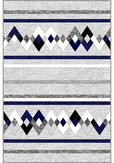 Lacivert Zigzag Kaymaz Taban Makinede Yıkanabilir Halı Rt08