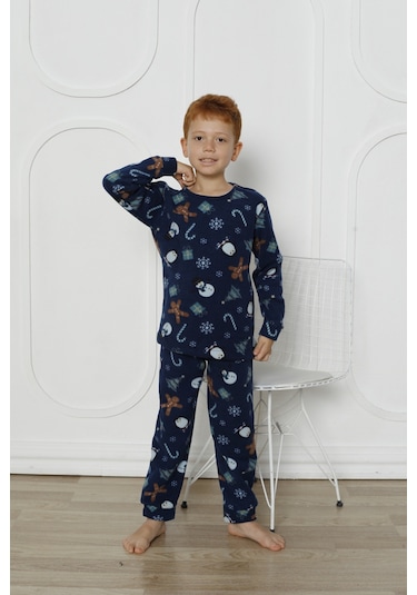 Fames Pijama Kışlık Çocuk Polar Pijama Takım Lacivert