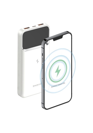 Sword 10.000mah Kablosuz Powerbank 22.5w Pd&qc Hızlı Şarj Type-c+usb+wireless Beyaz Sw-wq11 BEYAZ