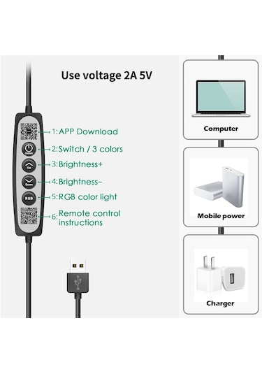 Cbtx Rgb Led Akıllı Halka Işık Oyun Ambiyans Arka Işık App Kontrolü + Kablolu Kontrol + Uzaktan Kumanda