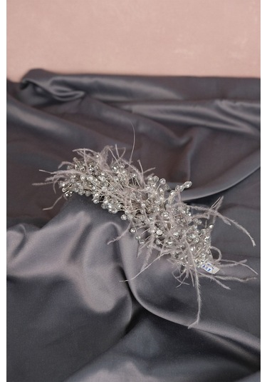 FdayAksesuar Gelinlere Özel Capella Tüylü Kristalli Gelin Saç Ve Türban Aksesuarı FRDY31677