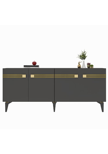 Vie Konsol Tv Sehpası Çok Amaçlı Dolap 150 Cm Antrasit Altın