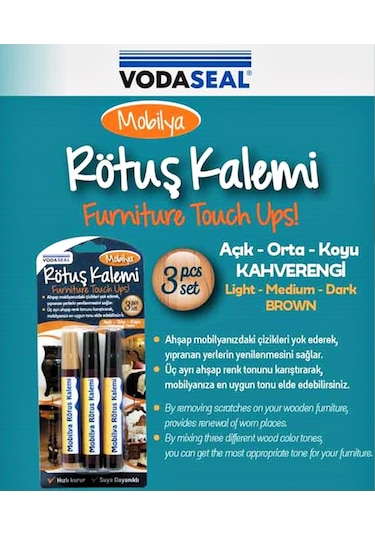 Vodaseal Mobilya Çizik Giderici Rötuş Kalemi 3 Renk Set