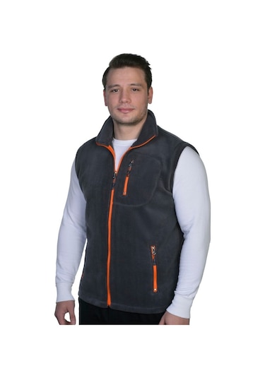 Genıus Store Erkek Polar Spor Yelek Renkli Tam Femuarlı 3 Cepli Füme