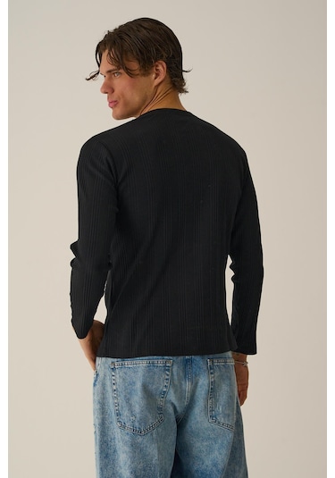 Alexander Gardi İnci Fitilli Uzun Kollu Slim Fit Siyah