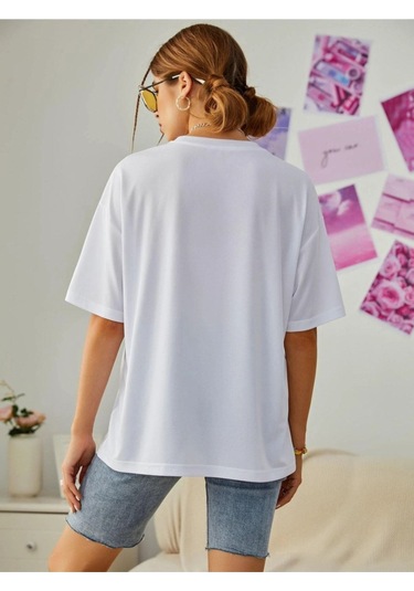 Kadın Beyaz Oversize You Go Baskılı T-shirt Beyaz-67199