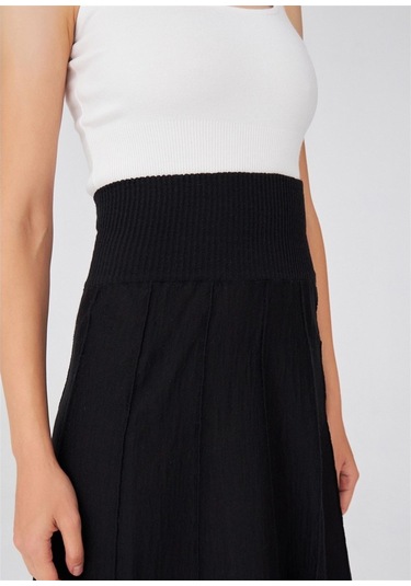 Peraluna Çizgili Yüksek Bel Bol Kesim Triko Etek Siyah Siyah
