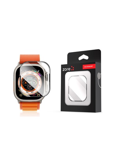 Ekılıf - İos Watch Ultra 49mm Uyumlu - Ekran Koruyucu Metal Çerçeveli Ekran Koruyucu - Alm-01 - Siyah - T26559